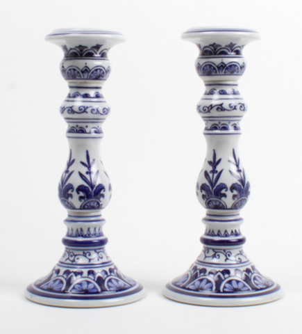 Blue Chinoiserie Candlestick Set - Large