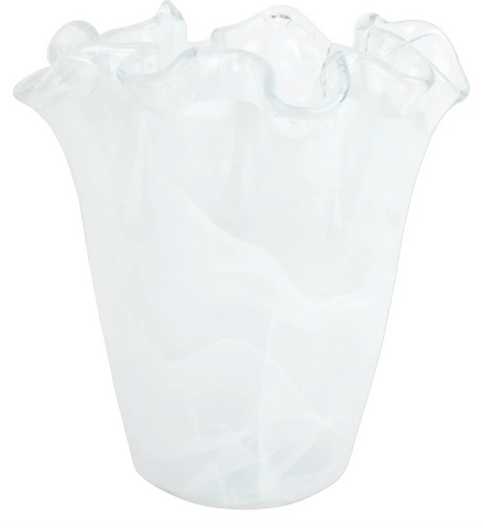 ONDA GLASS WHITE RUFFLED VASE