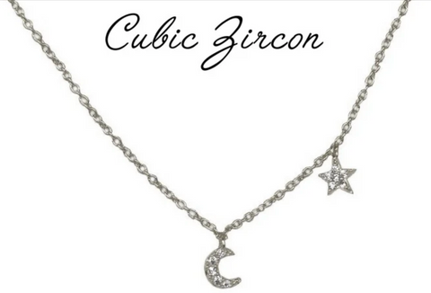 Moon and Star CZ necklace