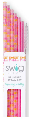 Howdy Y'all + Pink Glitter Reusable Straw Set