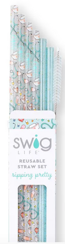 Scrub Life + Aqua Glitter Reusable Straw Set