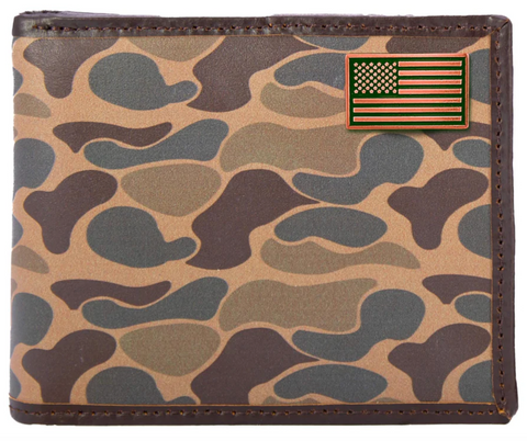 USA FLAG MEN'S BIFOLD OLD SCHOOL CAMO LEATHER WALLET