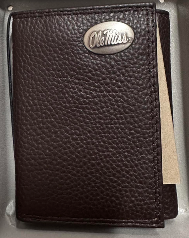 Ole Miss Football Brown Leather Trifold Wallet