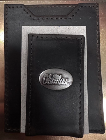 Ole Miss Football Brown Leather Front Pocket Clip