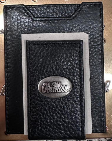 Ole Miss Football Pebbled Black Leather Front Pocket Clip