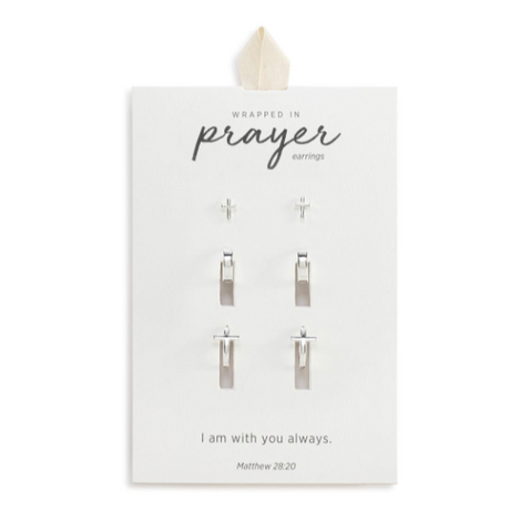 Dainty Cross Silver Earrings Set Of 3 - .25in