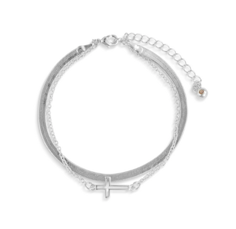 Layered Cross Silver Bracelet