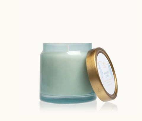 washed linen glass jar candle