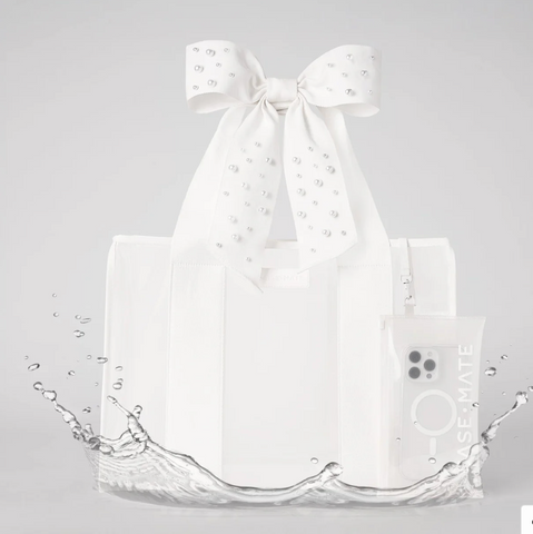 Ivory Pearl Special Edition Bow Beach Tote With Phone Pouch