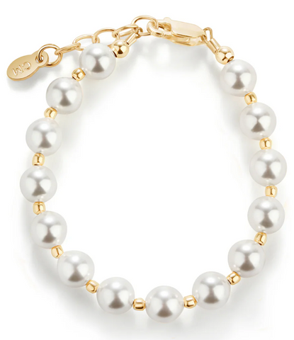 14K Gold Plated Bracelet with Chunky Simulated Pearls