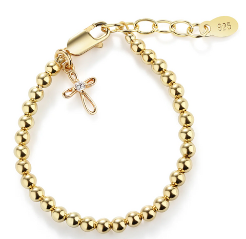 14K Gold Plated Cross Bracelet for Baptism or First Communion