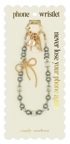 Phone Wristlet- Grey Bow