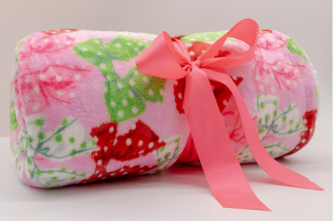 Pink Green Red Bow Blanket