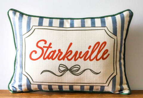 STARKVILLE FRENCH STRIPE RIBBON HOMETOWN PILLOW