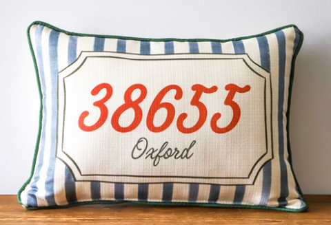 OLE MISS French Stripe Ribbon Zip Code Pillow