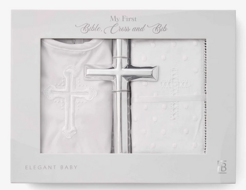 BOYS' BIBLE, CROSS, & BIB CHRISTENING GIFT SET