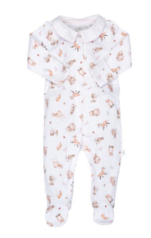 'LITTLE FOREST' WOODLAND ANIMAL PATTERNED BABYGROW