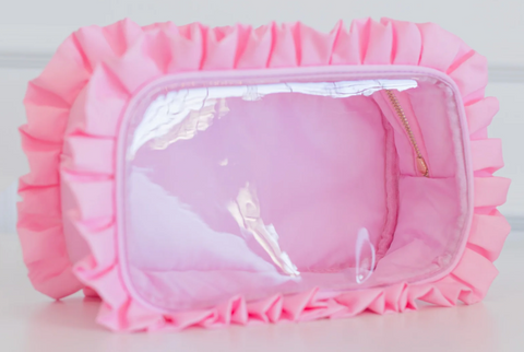Ruffled Nylon Large Clear Pouch