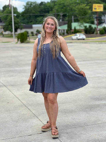 Navy Button Down Baby Doll Dress
