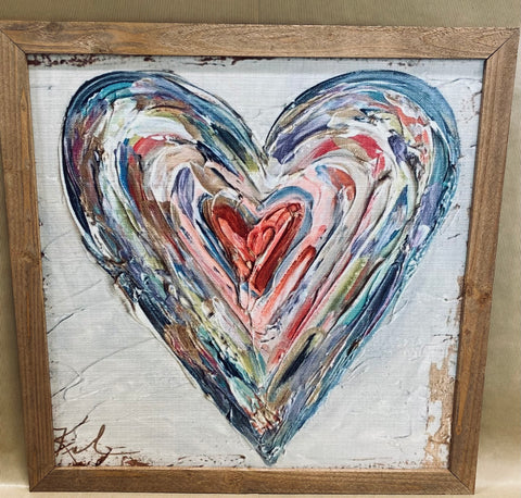 Colorful Heart Hand-Painted Framed Painting, 24" x 24"
