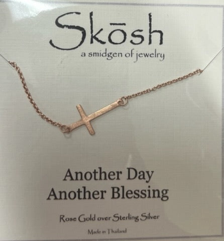 Brushed Sideways Cross Skosh Necklace/ Rose Gold
