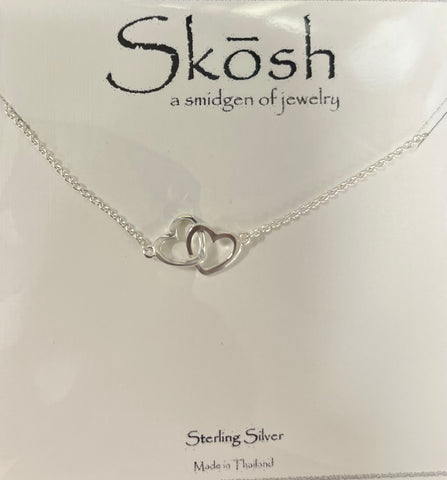 Tiny Interlocking Hearts Skosh Necklace/ Silver
