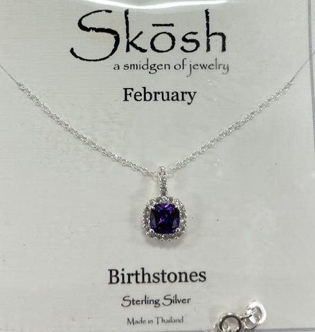February Birthstone Skosh Necklace/ Silver