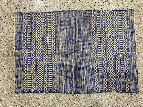 Textured Stripe - French Blue and Natural Textured with Fringe Doormat