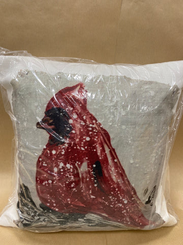 Red Bird Hand-Painted Pillow