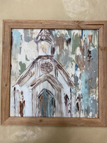 Church Hand-Painted Framed Painting, 24" x 24"