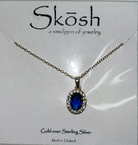 Oval Sapphire with CZ Skosh Necklace