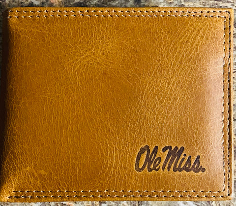 Ole Miss Rebels Tan Leather Embossed Bifold Wallet
