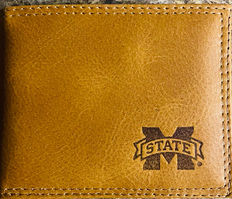 Mississippi State Bulldogs Tan Leather Embossed Bifold Wallet
