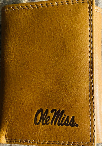 Ole Miss Rebels Tan Leather Embossed Trifold Wallet