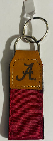 Alabama Crimson Embroidered Leather Keychain
