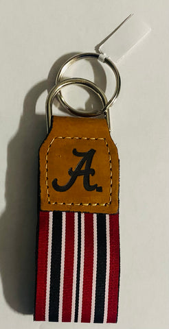 Alabama Striped Embroidered Leather Keychain