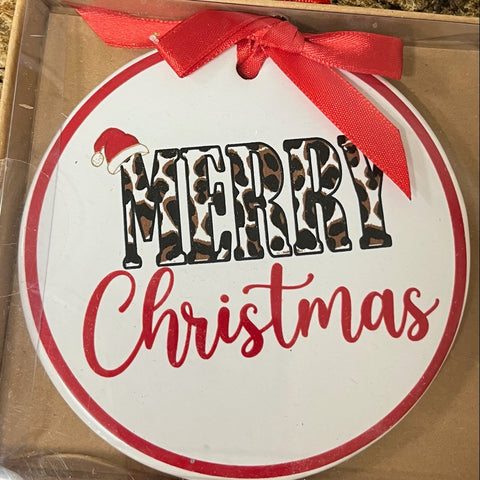 Leopard Merry Christmas Ornament