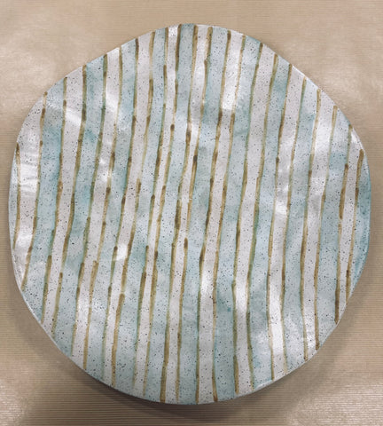 Extra-Large Round Platter, Powder Blue Stripes