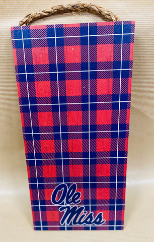 Ole Miss Plaid Wooden Decor