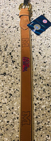 Ole Miss Canvas and Leather Belt with Embossed "M" and Embroidered "Ole Miss"