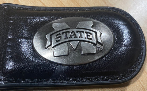 Mississippi State Bulldogs Crocodile Black Leather Magnetic Money Clip