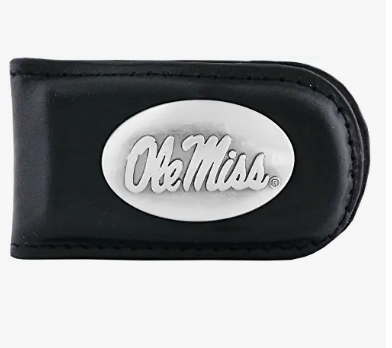 Ole Miss Rebels Smooth Black Leather Magnetic Money Clip