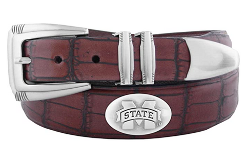 Mississippi State Bulldogs Men's Crocodile Brown Leather Tapered Tip Belt