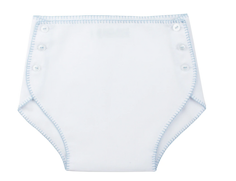 Button Diaper Cover, White/Blue