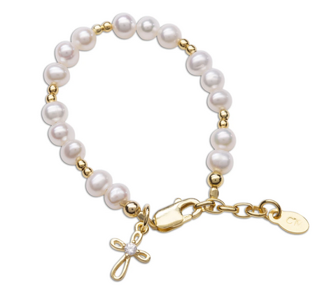 Mae 14K Gold-Plated Pearl Bracelet with Cross