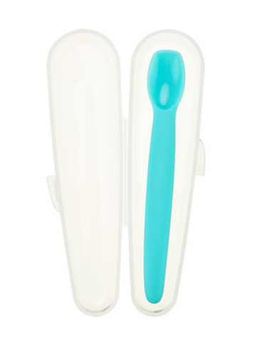 Aqua Silicone Baby Spoon with Travel Case