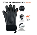 Heat Resistant Silicone + Cotton Lined Gloves, Set of 2