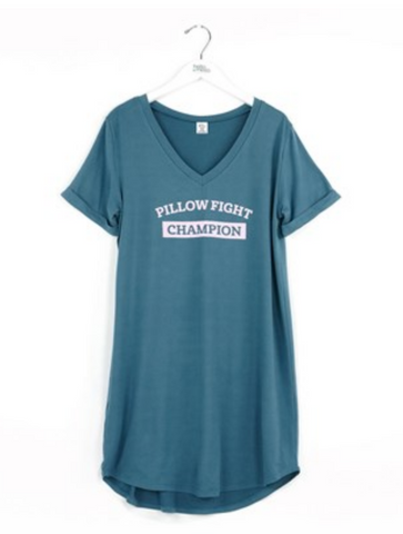 V-Neck Pillow Fight Blue Sleep Shirt