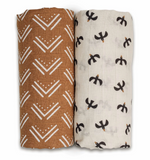 Black Birds & Mudcloth Cotton Muslin Swaddles