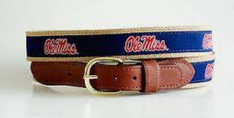 Ole Miss Rebels Red and Blue Canvas Ribbon Belt with Ole Miss Script